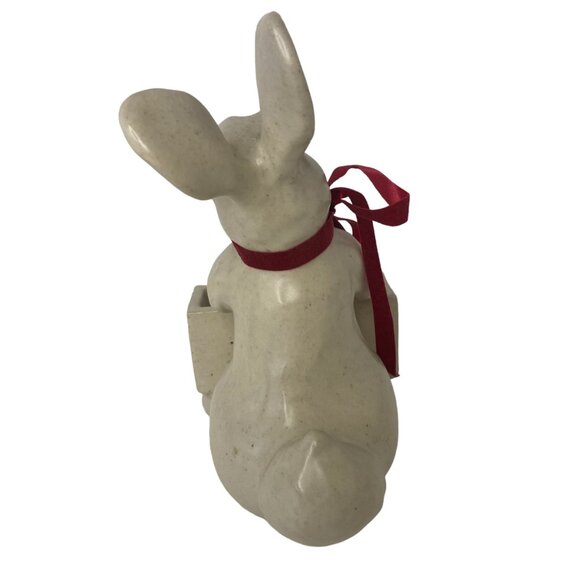 Ceramic art rabbit napkin holder candy dish Easter party decor signed 8" - Picture 3 of 9